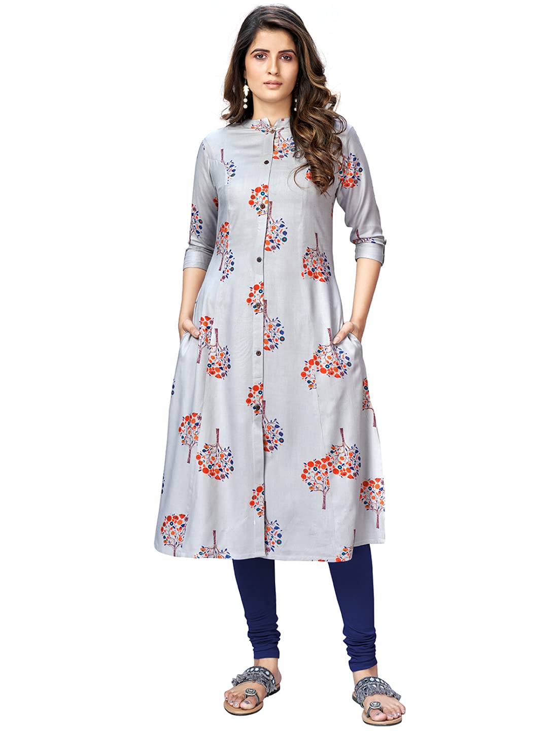 VbuyzWomen's Printed A-Line Cotton Pink Kurta (VF-KU-935)