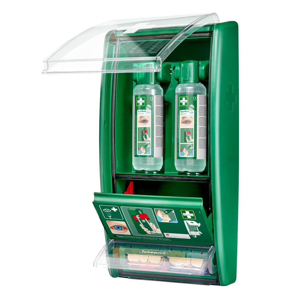 CEDERROTH Augenduschstation, 2 Augenspülflaschen 500 ml, mit Pflasterspender aus Kunststoff, Art.-Nr. 721500 | Augenspülung | Augenspülstation | Augenduschstation
