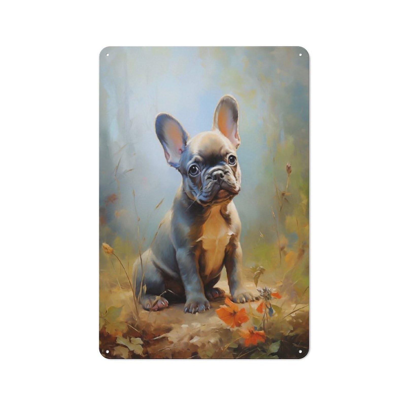 Junmoney Style-8 Vintage Tin Sign 30X20cm With French Bulldog Gray Puppy For Garage Or Workshop, For Metal Sign Collectors, For Cafés, Pubs And Restaurants