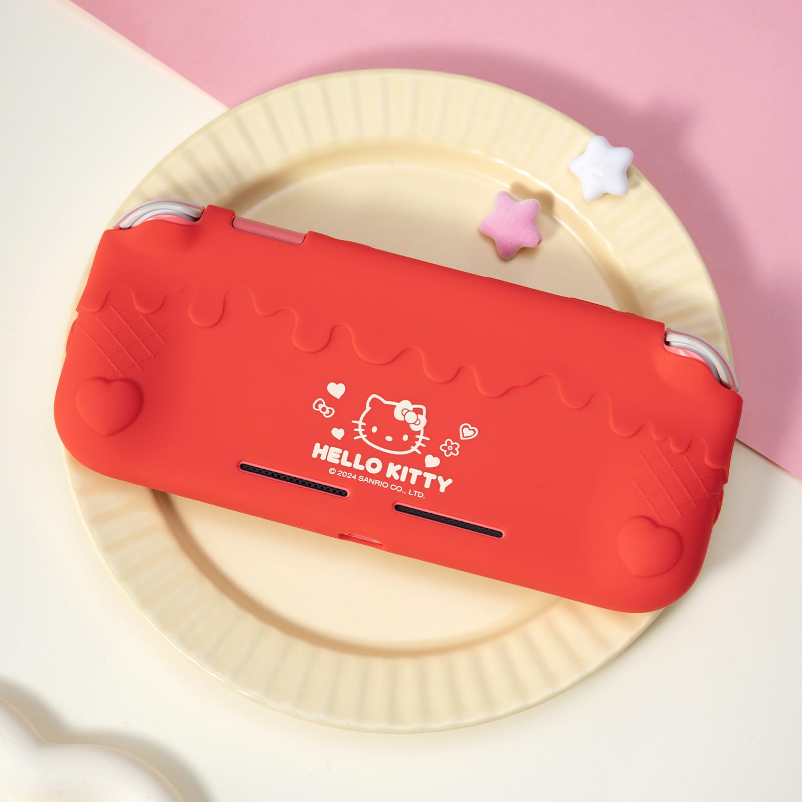 Kuitmor Estuche Protector para Switch Lite, Funda Protectora de Silicona Suave, Carcasa Protectora Antirrayaduras para Switch Lite con 2 Tapas de Agarre - HLK Rojo