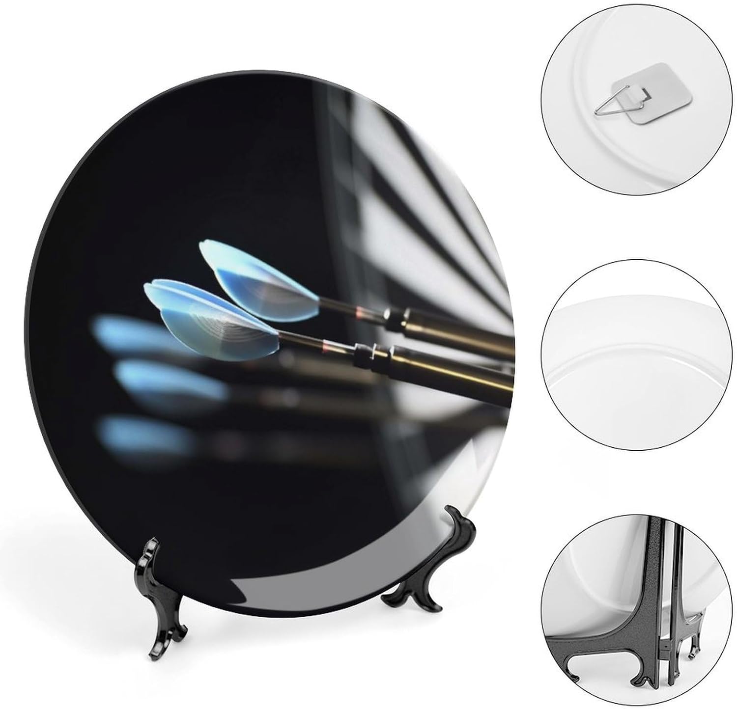 Darts Arrows Bone China Decorative Plate with Display Stand, Ceramic Ornaments Plate for Wall Hanging, Personalized Porcelain Plates for Office, Living Room 8inch