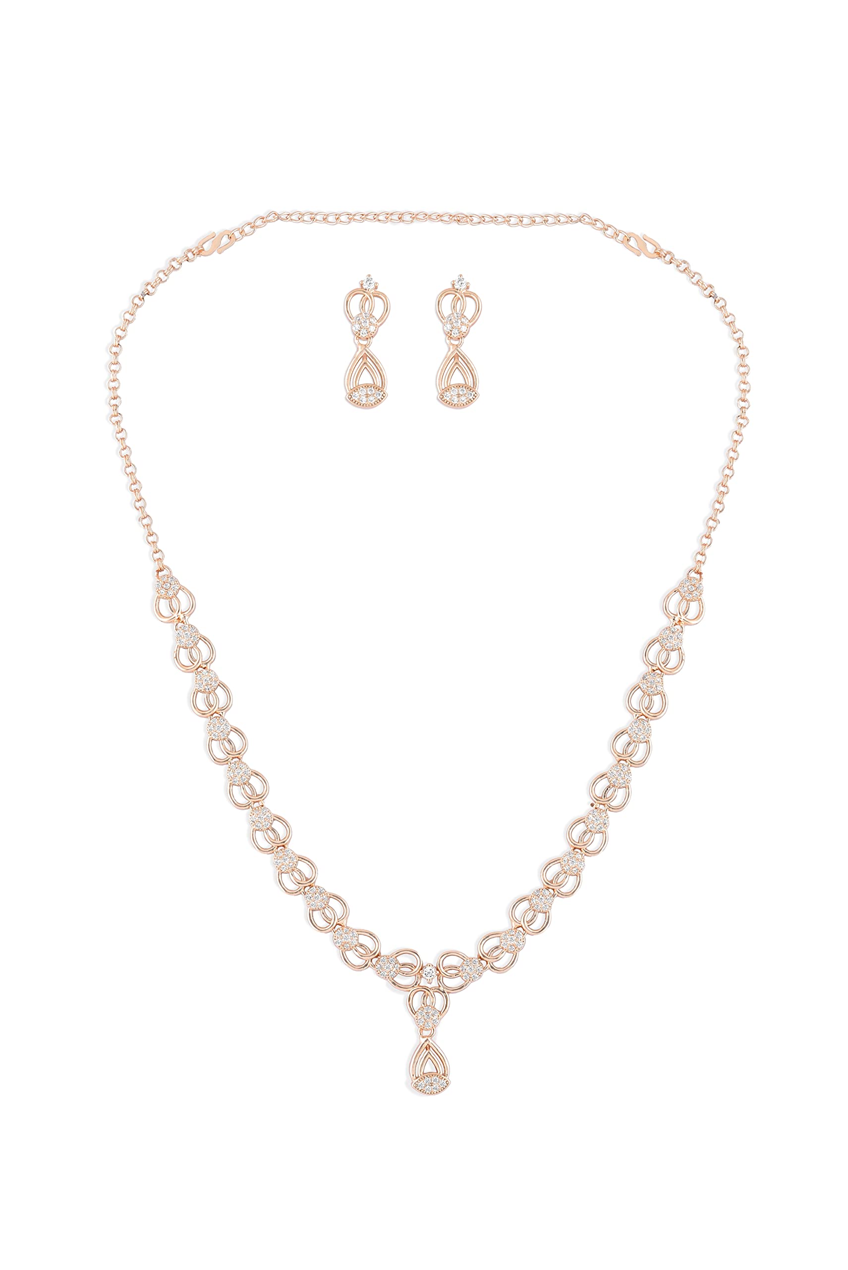 ZAVERI PEARLS Rose Gold Dazzling Cubic Zirconia Bling Necklace & Earring Set For Women-ZPFK15217 (B0BRNF2C21) Amazon Price History, Amazon Price Tracker