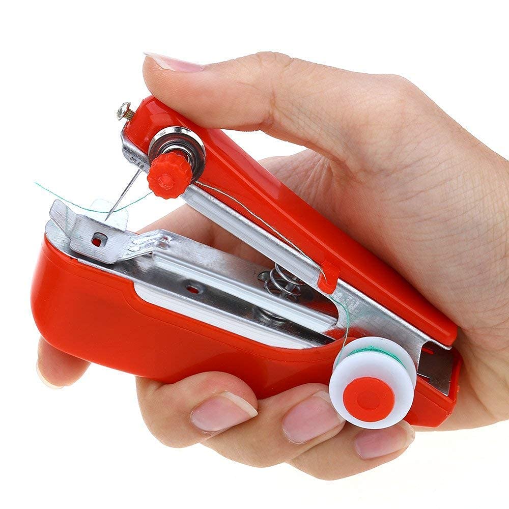 Bevespi Portable Mini Manual Stapler Style Hand Sewing Machine, Craft Clothes, Stitch Handheld Cordless, Travel Use Convenience Cordless | Material 10% Metal, 90% Plastic | Assorted Color