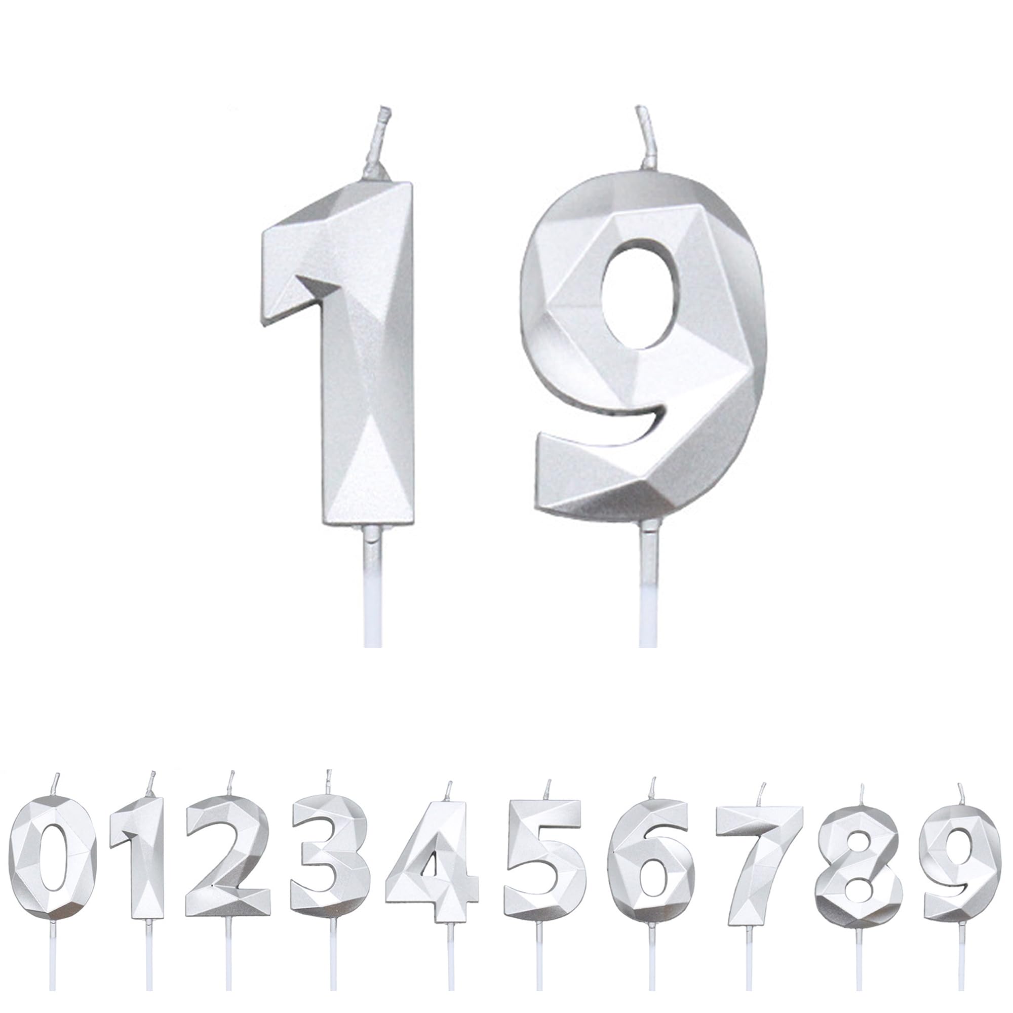 FUZVOL Birthday Cake Candles, Silver Number 19 Candle,Cake Topper Decorations