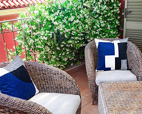 Whim-Wham Set Of 4 Blue Throw Pillows For Couch Black Gray White Silver Boho Decorative Pillow Covers Abstract Geometric Modern Pillowcases 20X20 Inches For Bed Bedroom. #TOP6