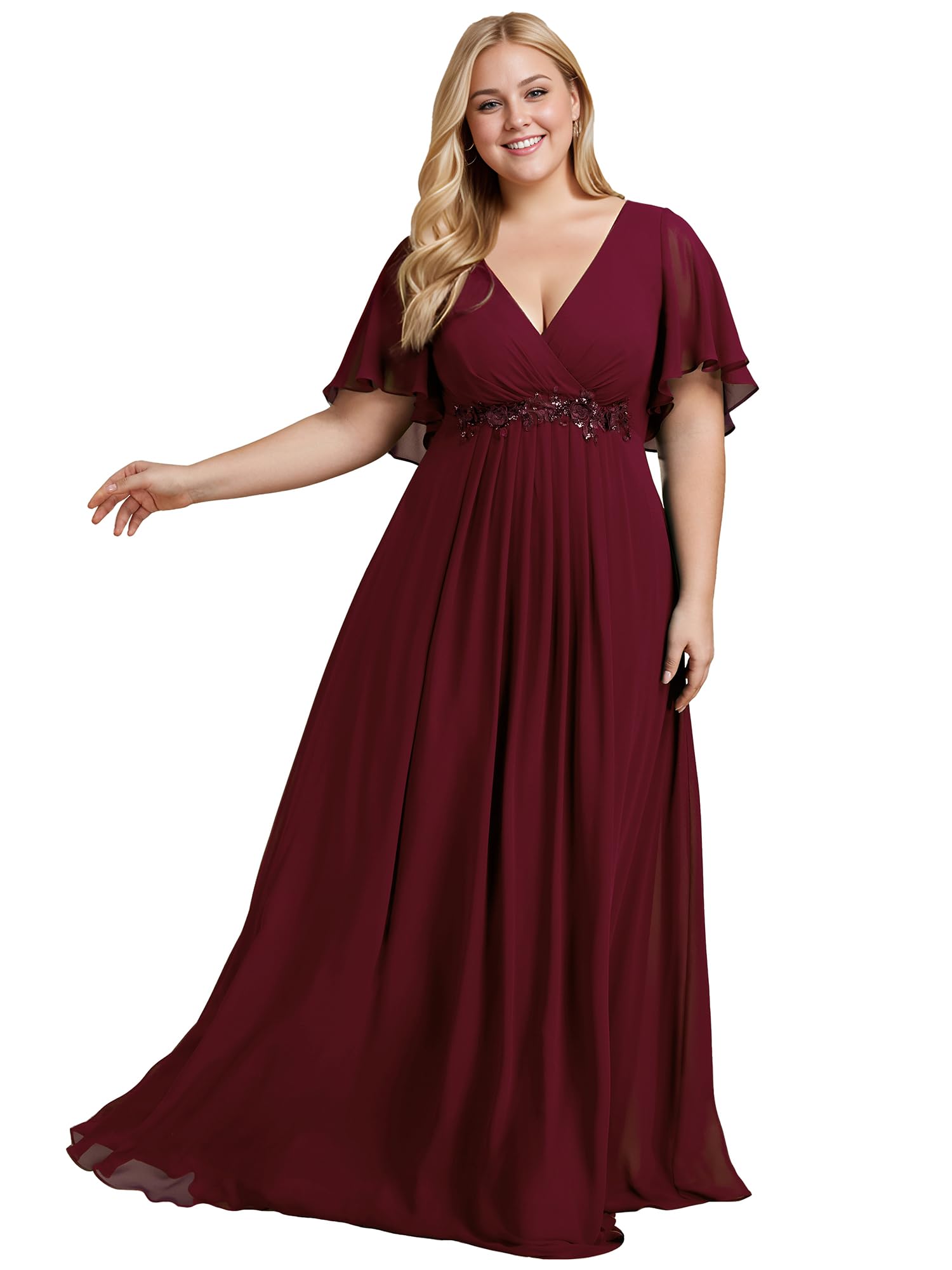 Ever-Pretty Plus Women's V Neck Floor Length Chiffon Evening Dress Plus Size Mother of The Bride Dresses 01960-DAPH