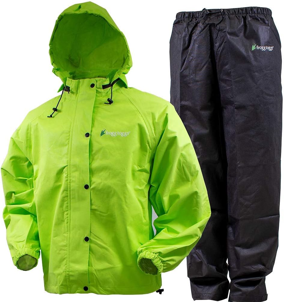 FROGG TOGGS Men's Classic All-Sport Waterproof Breathable Rain Suit Hi-vis Lime Jacket/Black Pants Small Tall