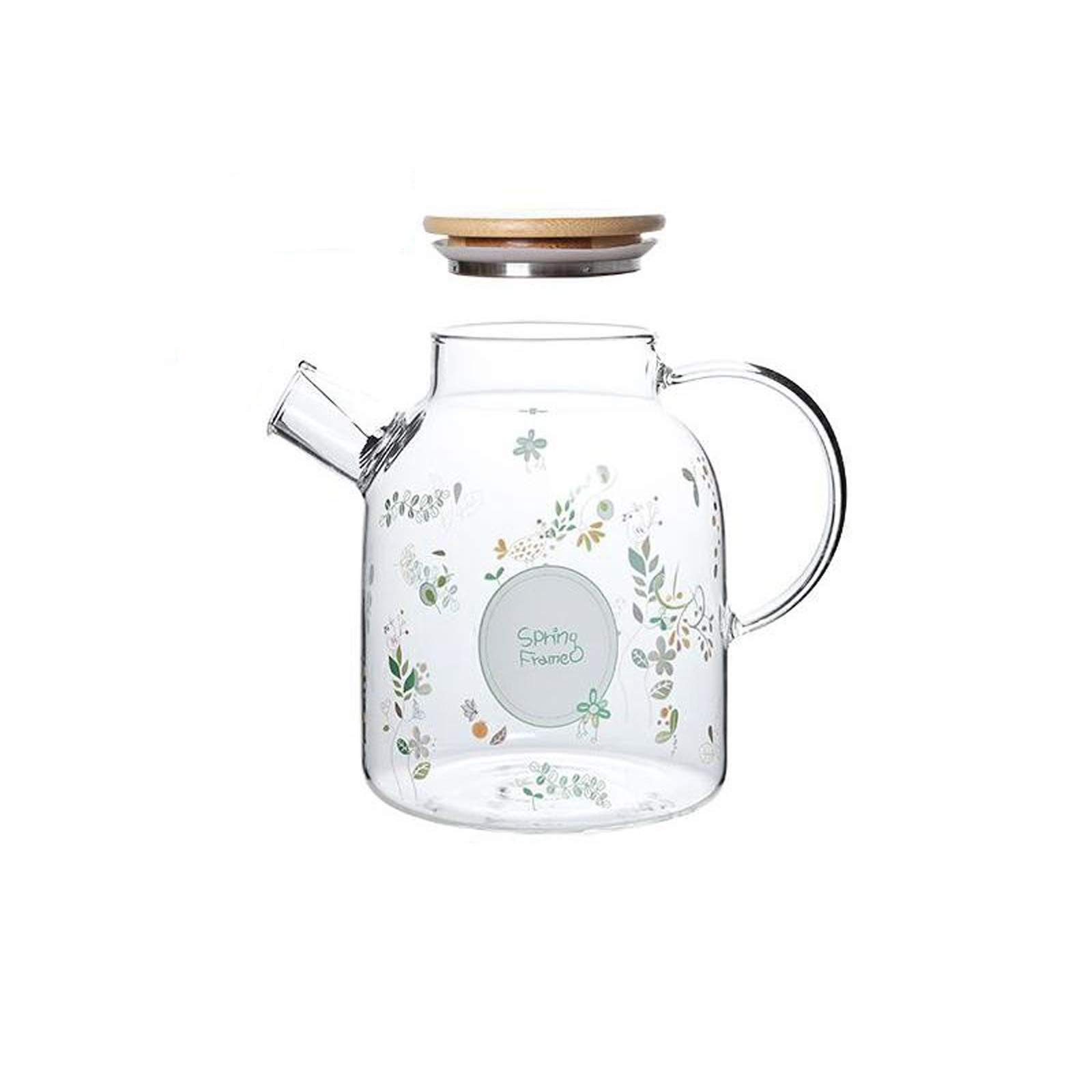 Jarra de Agua Alta Jarra de Vidrio de borosilicato con Tapa y Mango de Jarra de Vidrio Resistente al Calor para Jugo de té Caliente Agua Hecha en casa Bebida casera Teteras de té Helado