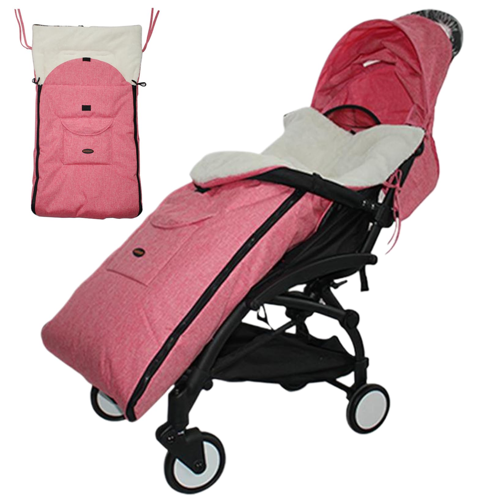 Stroller Bunting Bag, Universal Thick Warm Stroller Footmuff with Plush Lining, Cozy Stroller Sleeping Bag, Zipper Stroller Cover for Winter, Most Strollers, Prams (Pink)