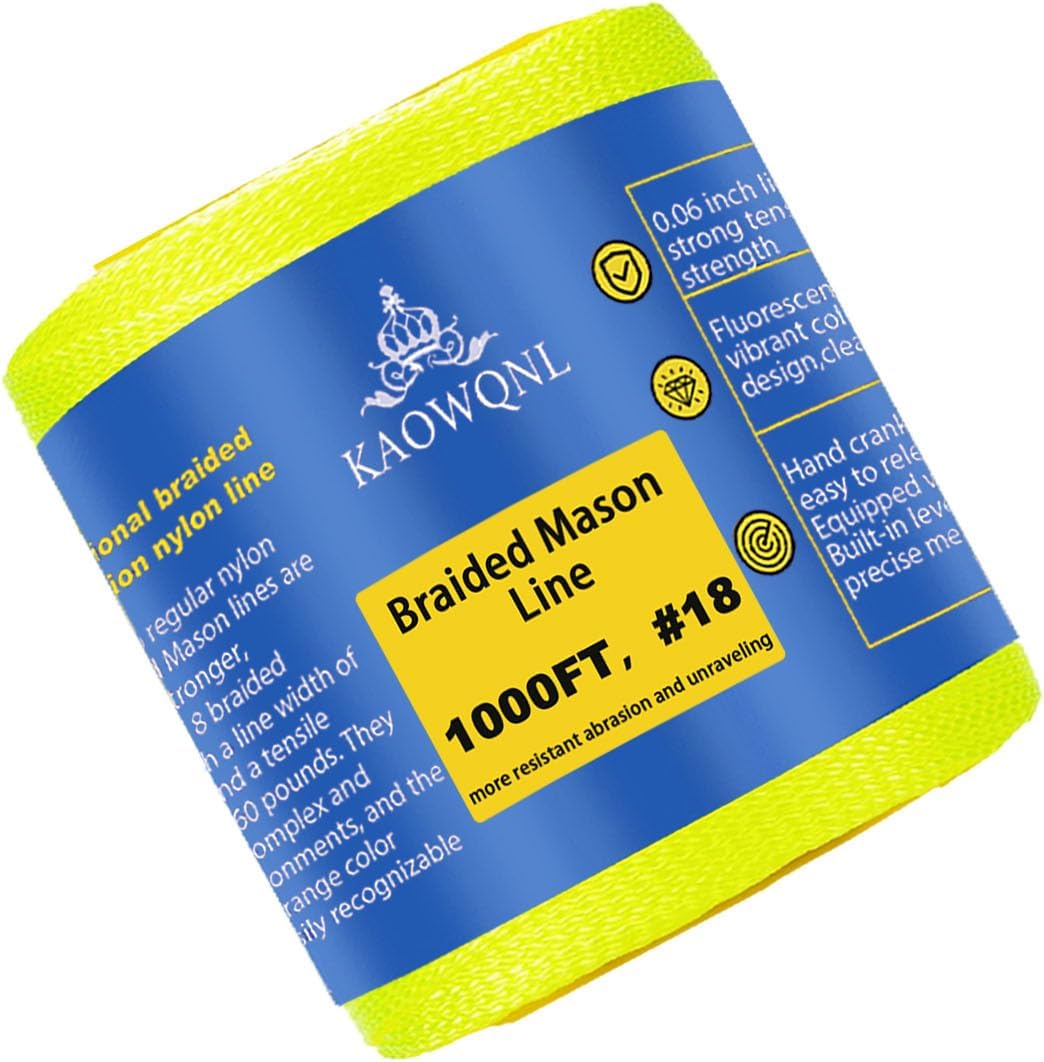#18 Braided Mason Line String,580FT Nylon Twine（No Handle）,Durable and Versatile for Braided Construction Nylon Line,Masonry String Lines,Gardening and DIY Projects(2pcs Fluorescent Orange)