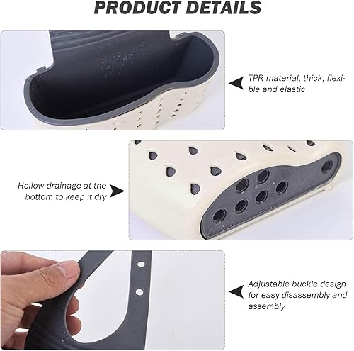 Miniatura 7 de Soporte de esponja de pie o colgante para fregadero de cocina, con correa ajustable, soporte de esponja para fregadero de cocina, cesta de plástico