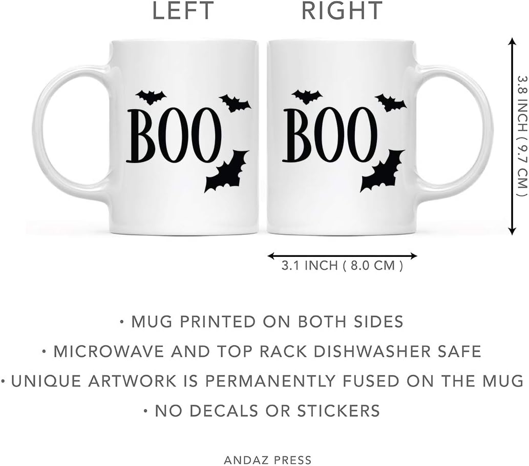 Andaz Press Funny Halloween Rustic Farmhouse 11oz. Ceramic Coffee Tea Mug Gift, Boo, Bat Graphic, 1-Pack, Birthday Christmas Gift Ideas
