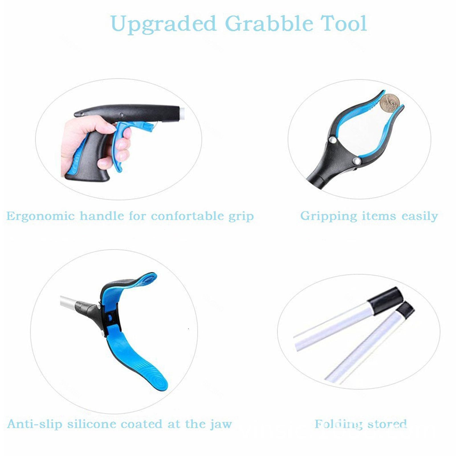 AMNOOL Agarrador de Alcance Extra Largo de 32 Pulgadas para Ancianos - Pinza Plegable y Herramienta de Alcance con Mordaza Giratoria (Paquete de 2),Blue