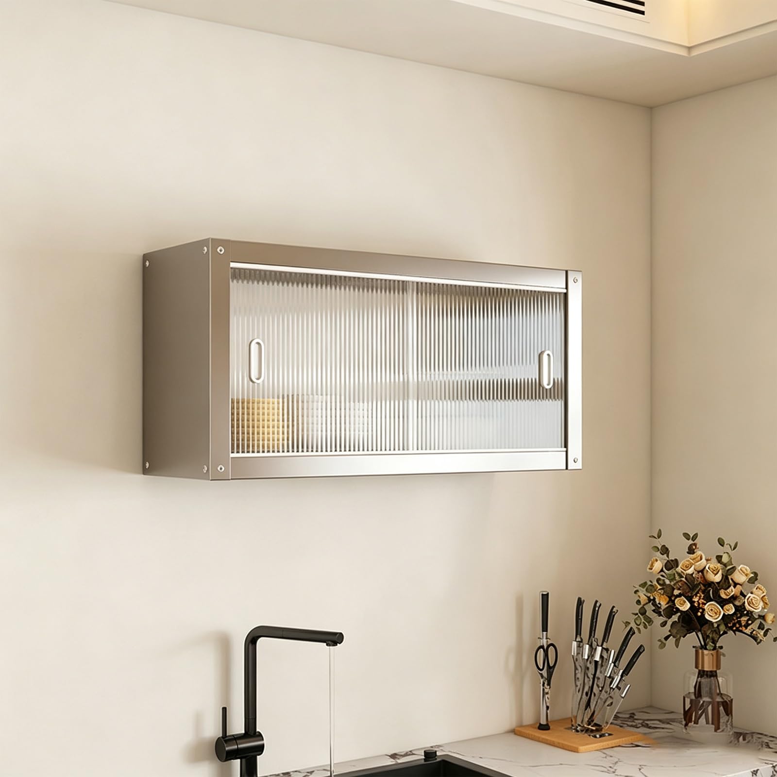 Lar Capaci Inless - Armario de pared de acero con puertas correderas, cocina, baño y estante Ga Sto - Moderno solut nizatal para uso doméstico y comercial
