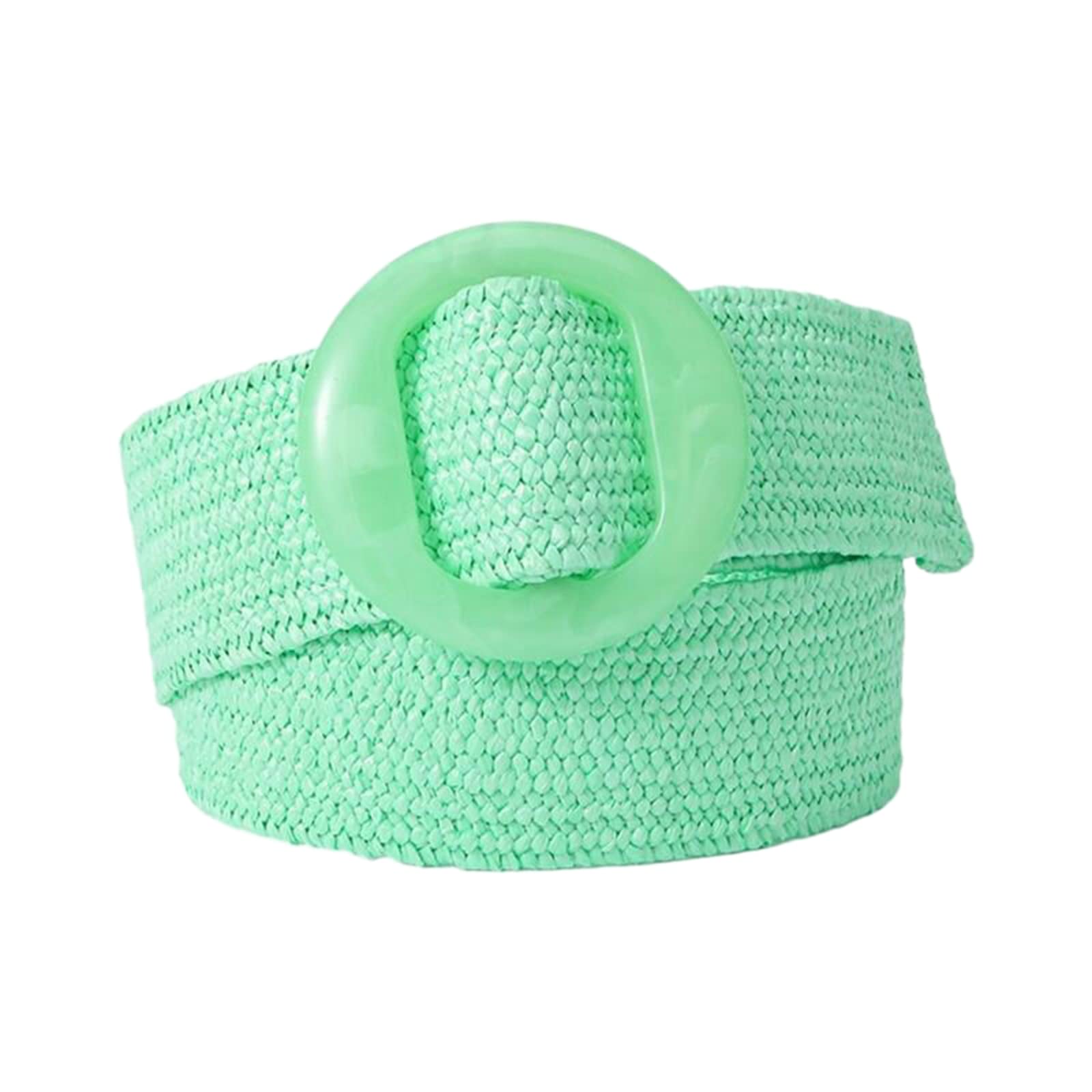 Rfxcom Adjustable Buckle Belt Women's Elastic Band Woven Braided Wide Belt Color Straw Vintage, Green, One Size