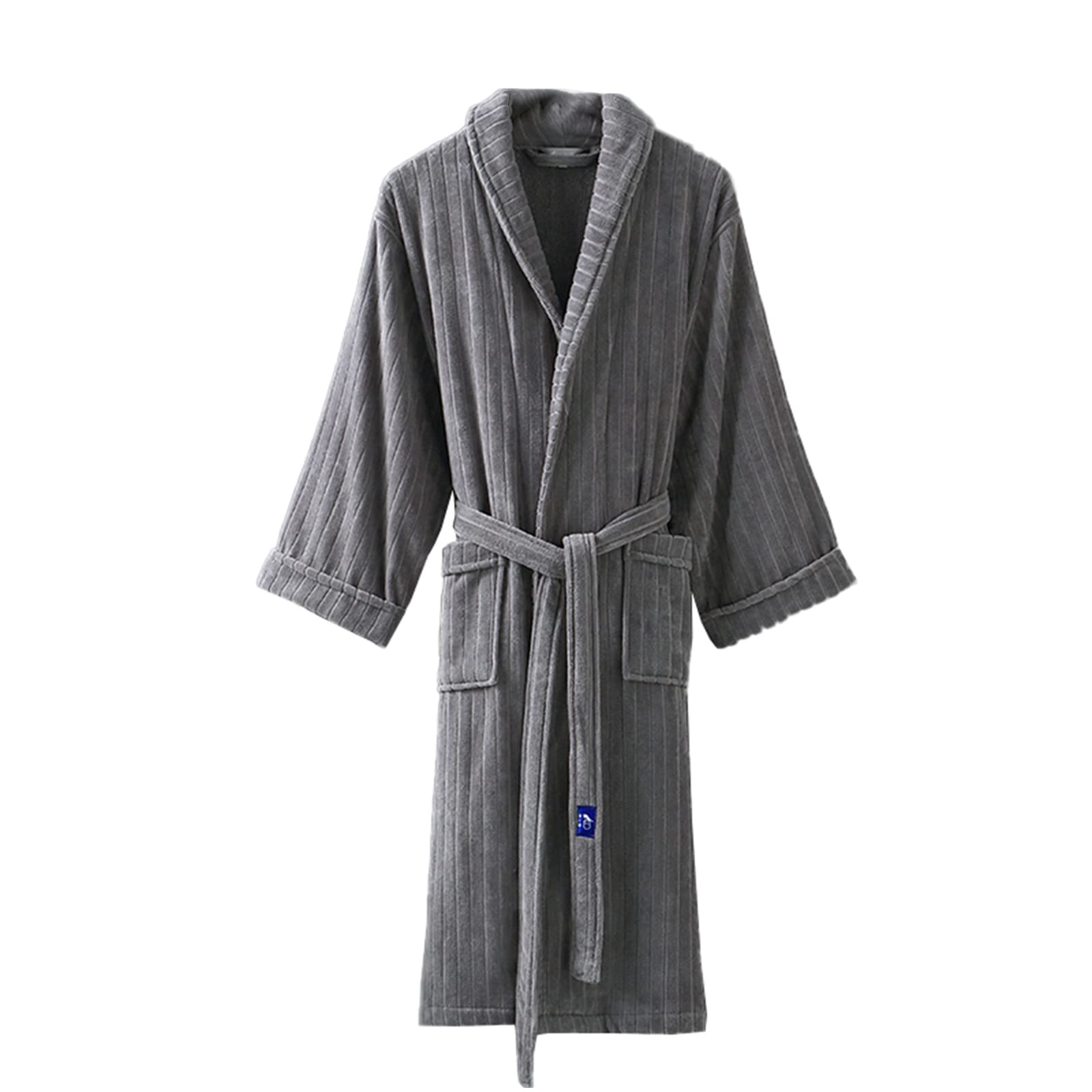 TIANQIHAO Men'S Cotton Bathrobe Unisex Adult Robe, Nightgown Sleepwear With Pockets Belt,Dark Gray-Large