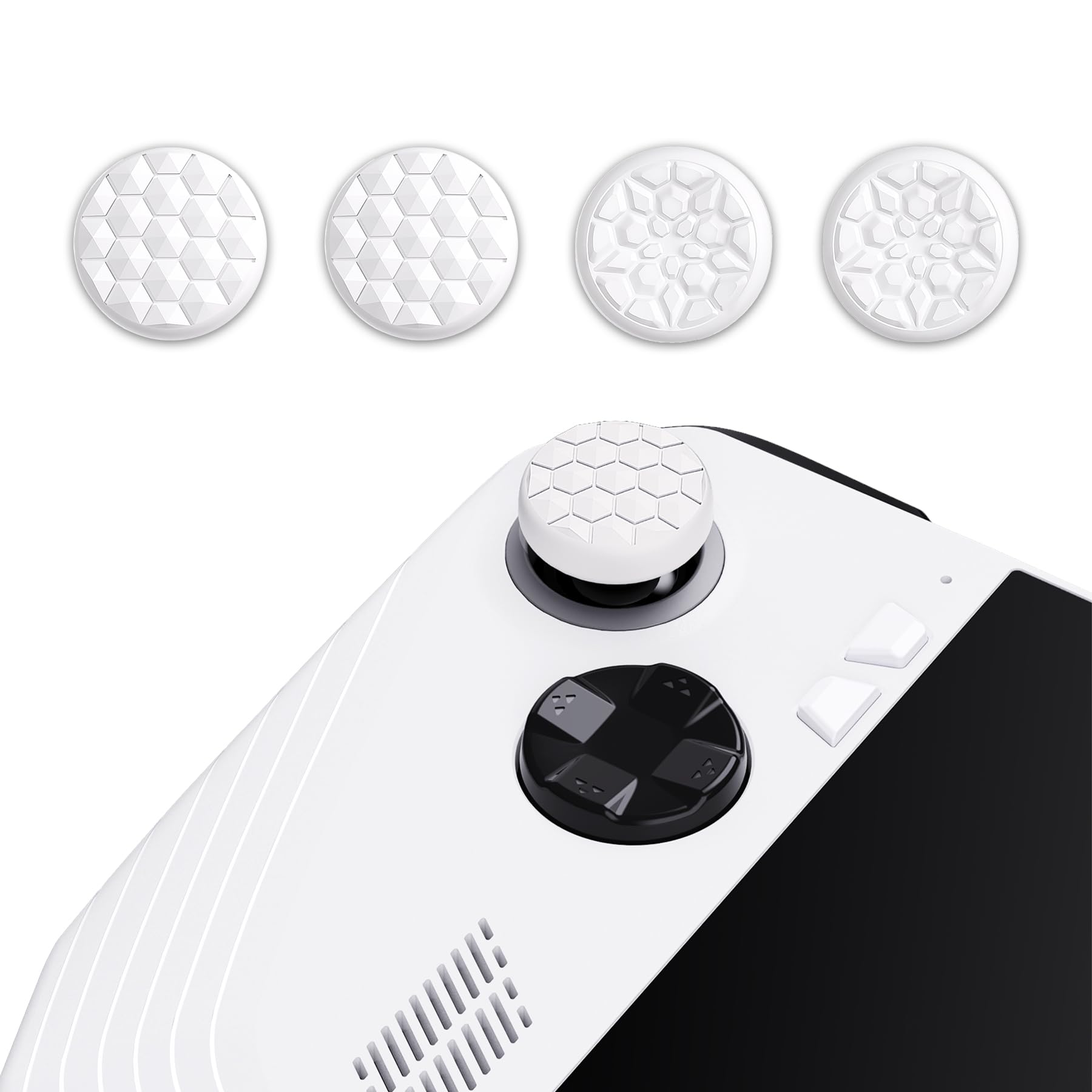 PlayVital White Thumbsticks Grips Caps for ROG Ally, Silicone Thumb Grips Joystick Caps Accessories for ROG Ally - Diamond Grain &amp; Crack Bomb Design
