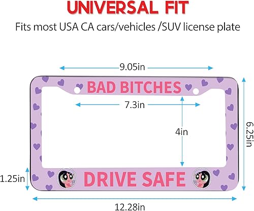 Miniatura 4 de Toykee Marcos para placa de matrícula para mujer, cubierta para placa de automóvil, linda y divertida caricatura, marco de etiqueta de metal,