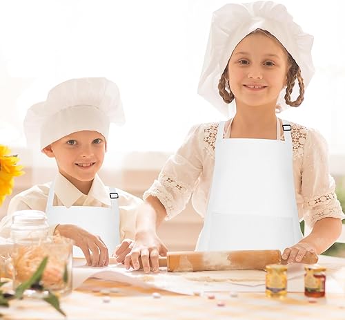 Miniatura 6 de Morcheiong Paquete de 81224 delantales ajustables para niños a granel con 2 bolsillos delantales de pintura para hornear paiting