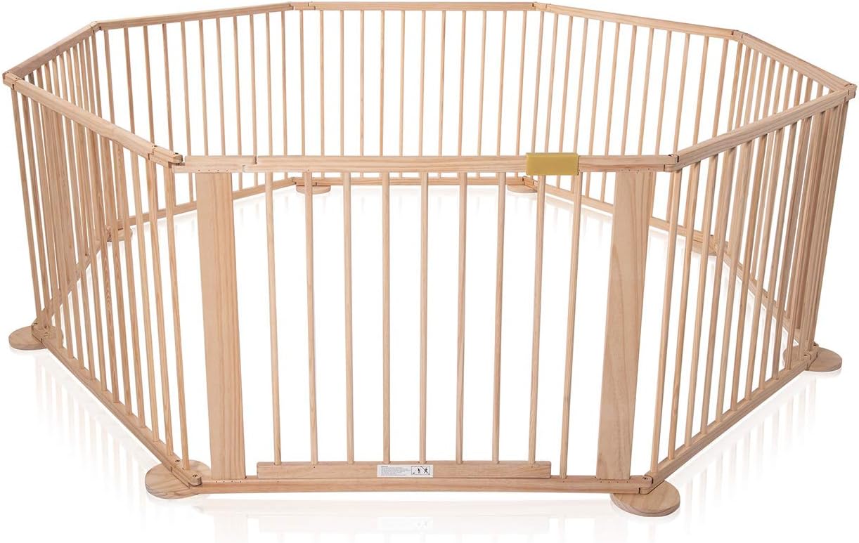 Baby Vivo Baby Playpen Portable Room Divider Child Kids Barrier Expandable Made of Wood with Door - 8 Elements Woody
