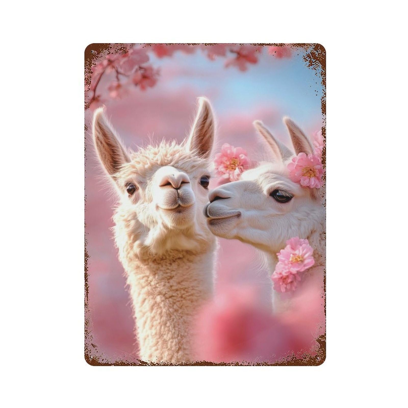 Garage Style Alpaca Love in Bloom Rusty Metal Tin Sign 15.7"x11.8", Farmhouse Wall Decor for Bar And Workshop