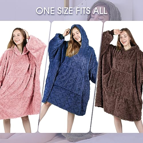 MIZZEO Microfiber Wearable Blanket, Oversized Light Wearable Blanket Hoodie for Adults, Cozy Soft Warm Plush Hooded Blanket Gifts for Women, One Size Fits All (Navy)