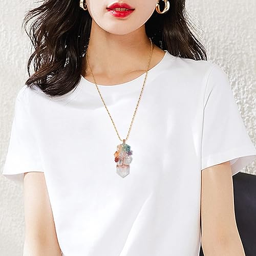 Miniatura 4 de Collar con colgante de punta de cristal envuelto en alambre de 7 chakras hecho a mano para mujeres y hombres, joyería de piedra curativa para regalo