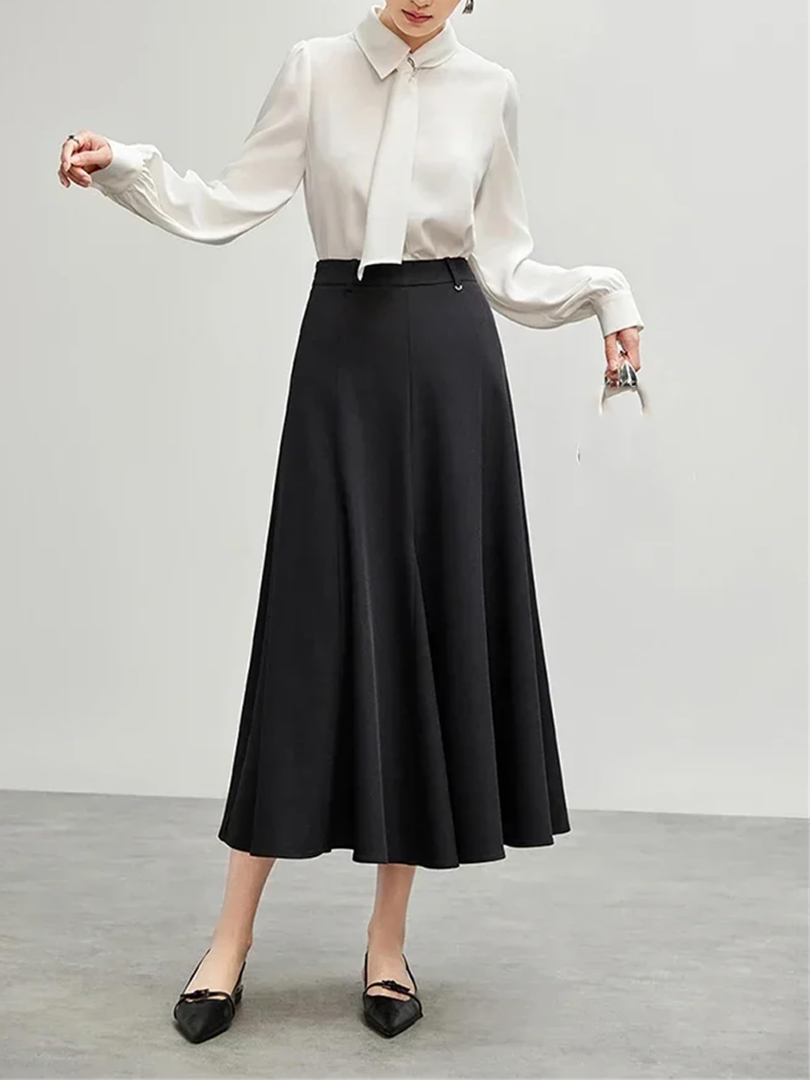 Blusa blanca de manga larga para mujer, informal, con solapa, color liso