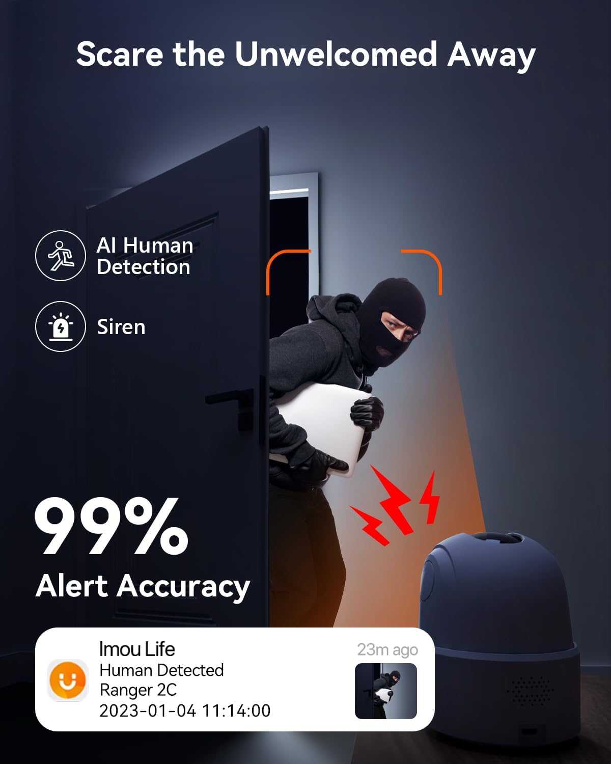 Imou 2.5K (4MP) Kameraövervakning WiFi Inomhus 360 ° Kamera Ansluten Smartphone Människodetektering AI Smart Spårningssiren Tvåvägsljud Privat läge Kompatibel Alexa för Baby/Husdjur