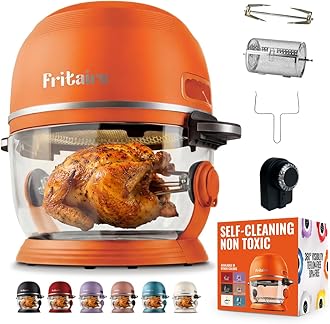 Non Toxic Air Fryer™ - Glass AirFryer 5 Quart w/ 360 Visibility, Self-Cleaning, 400F Vortex Air Fryer for Even Cooking, BPA-Free Teflon Free, 9-in-1 Functions, Rotisserie, Roast, Bake, Orange