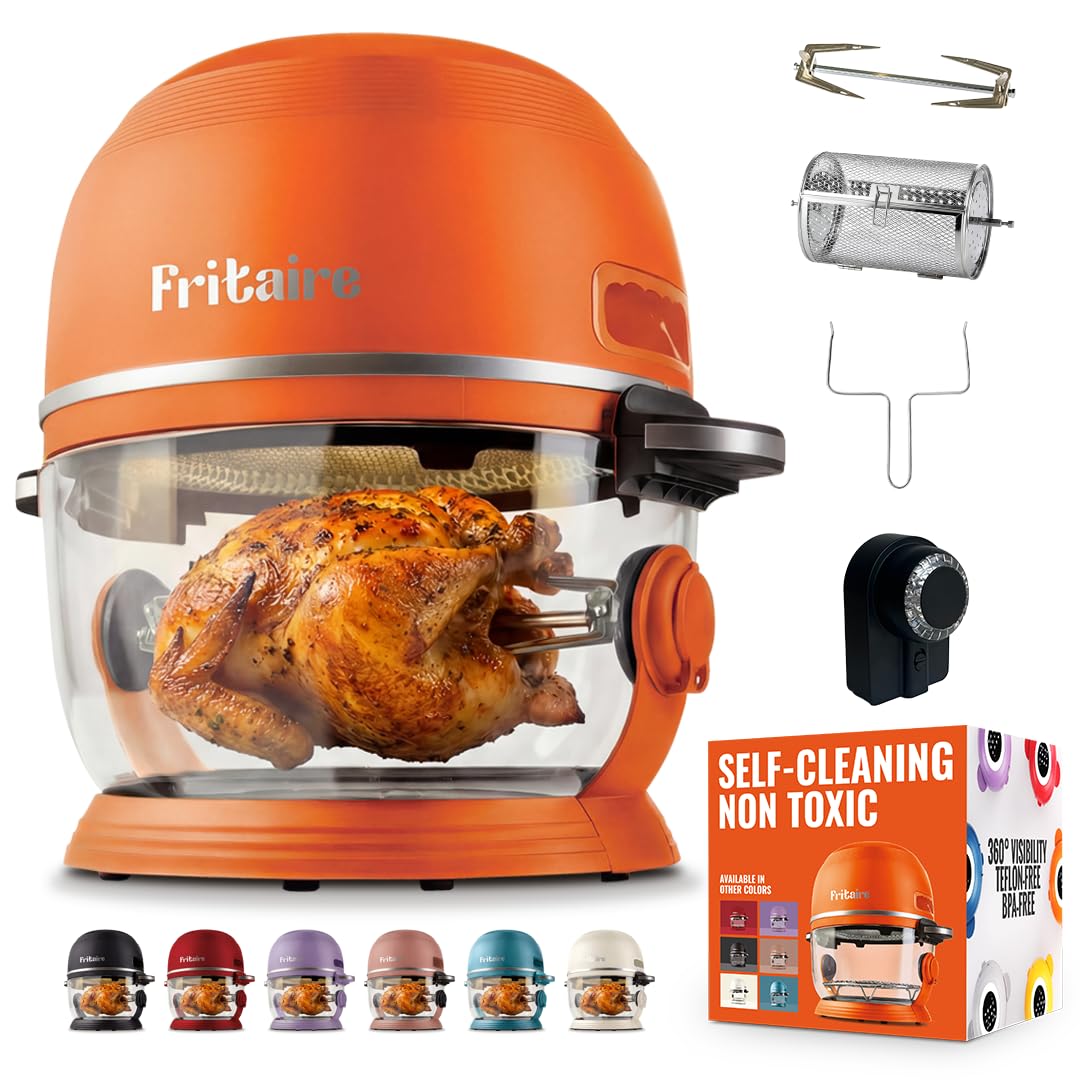 Non Toxic Air Fryer™ - Glass AirFryer 5 Quart w/ 360 Visibility, Self-Cleaning, 400F Vortex Air Fryer for Even Cooking, BPA-Free Teflon Free, 9-in-1 Functions, Rotisserie, Roast, Bake, Orange