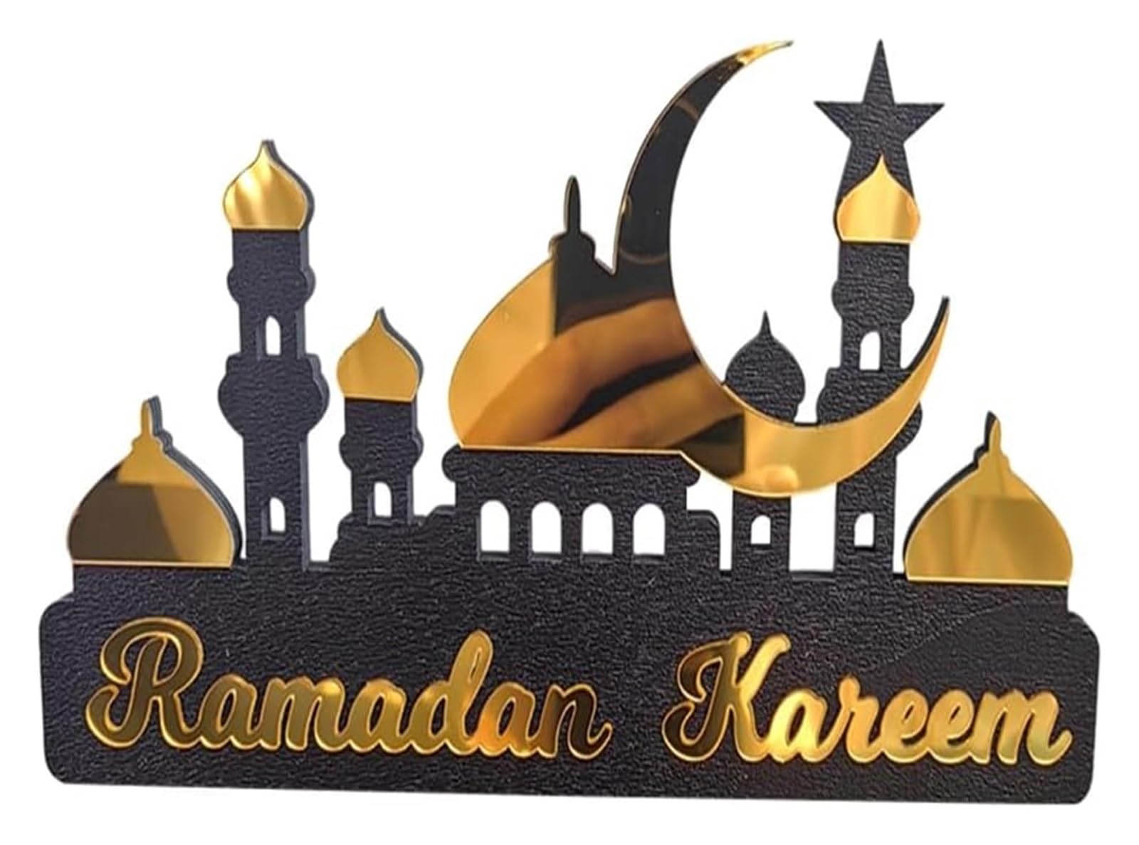 Ptrecniok Ramadan Decorations For Home Table， Ramadan Kareem Table Decoration Wooden Acrylic Eid Mubarak(Golden a,L)