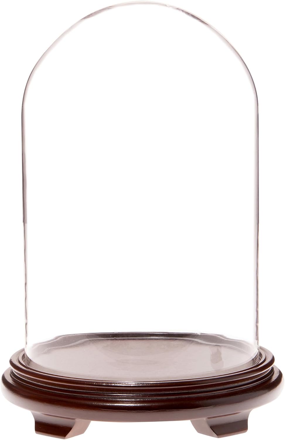 Plymor 9.75" x 15" Glass Display Dome Cloche (Walnut Wood Veneer Footed Base)