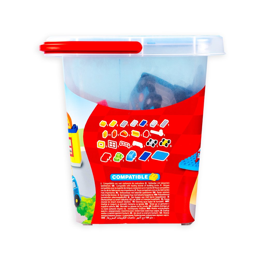 Androni Giocattoli Unicoplus - Set Parcheggio E Costruzioni 35 Pezzi Con 3 Auto, Mattoncini Atossici E Lavabili, Made In Italy Per Bambini 2-5 Anni