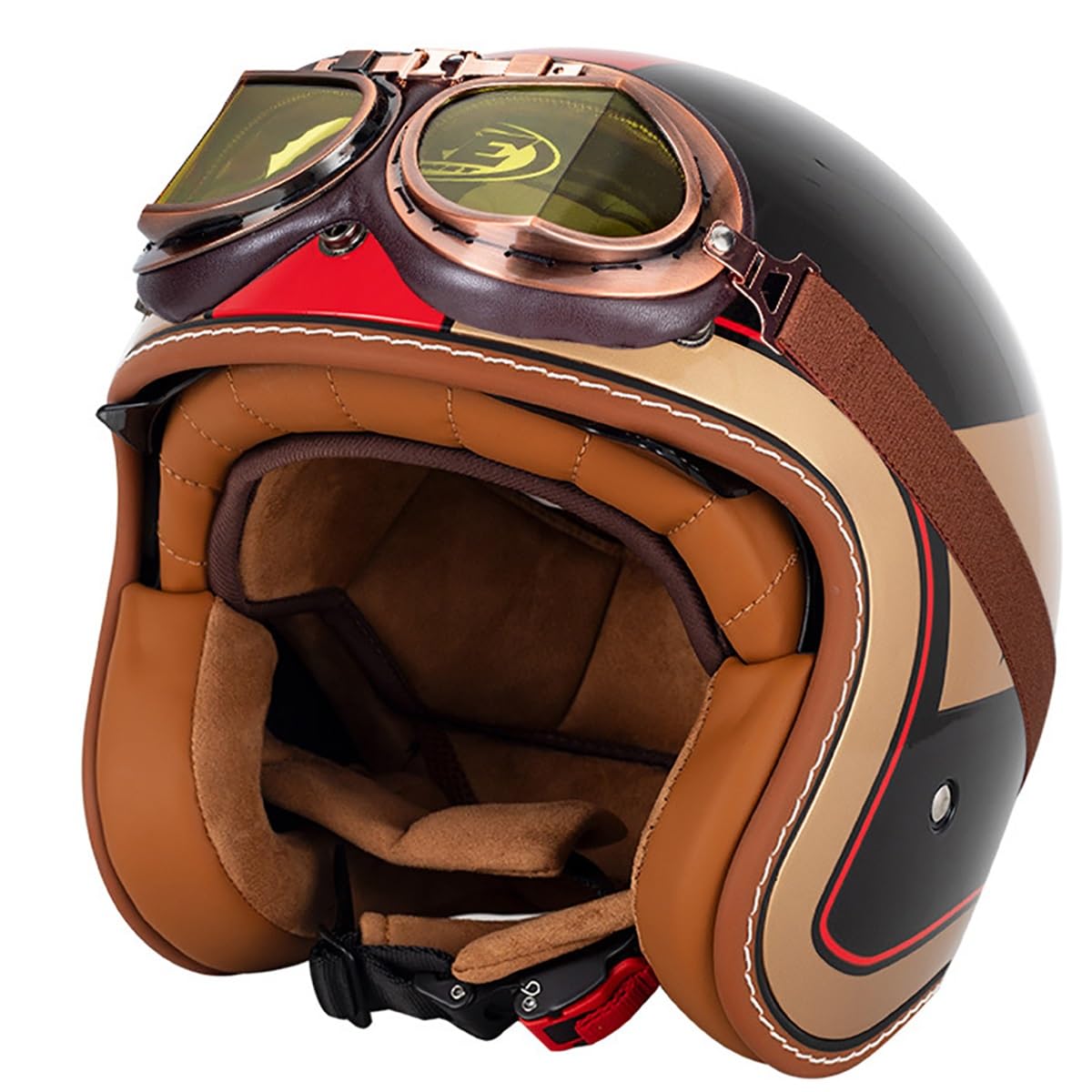 Casque moto ouvert vintage 3/4 jet EBAYIN au fini soigné avec lunettes de protection