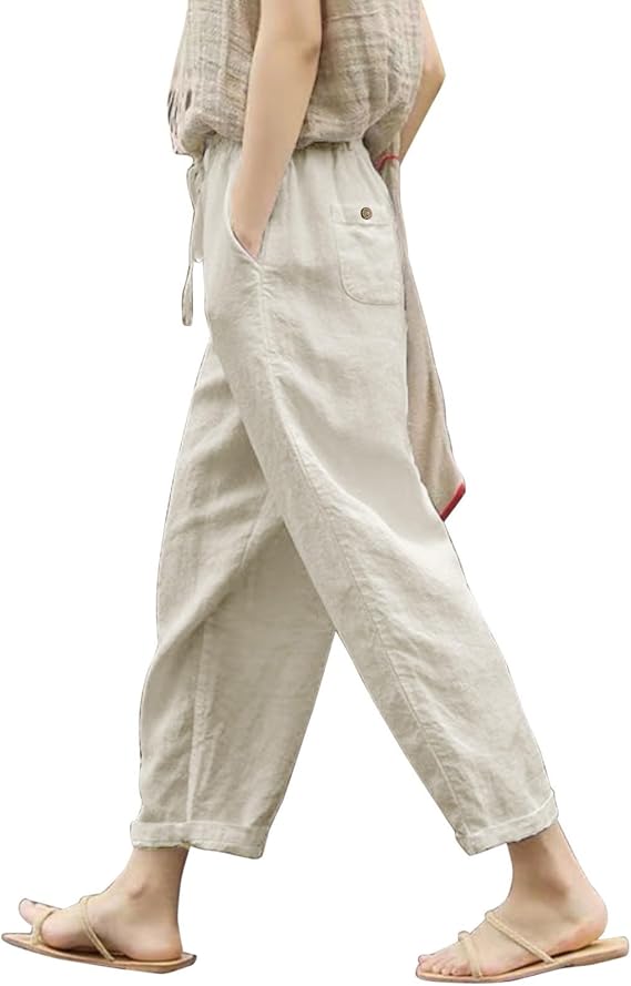 CUPSHE Pantaloni da donna a gamba larga elasticizzati a vita alta