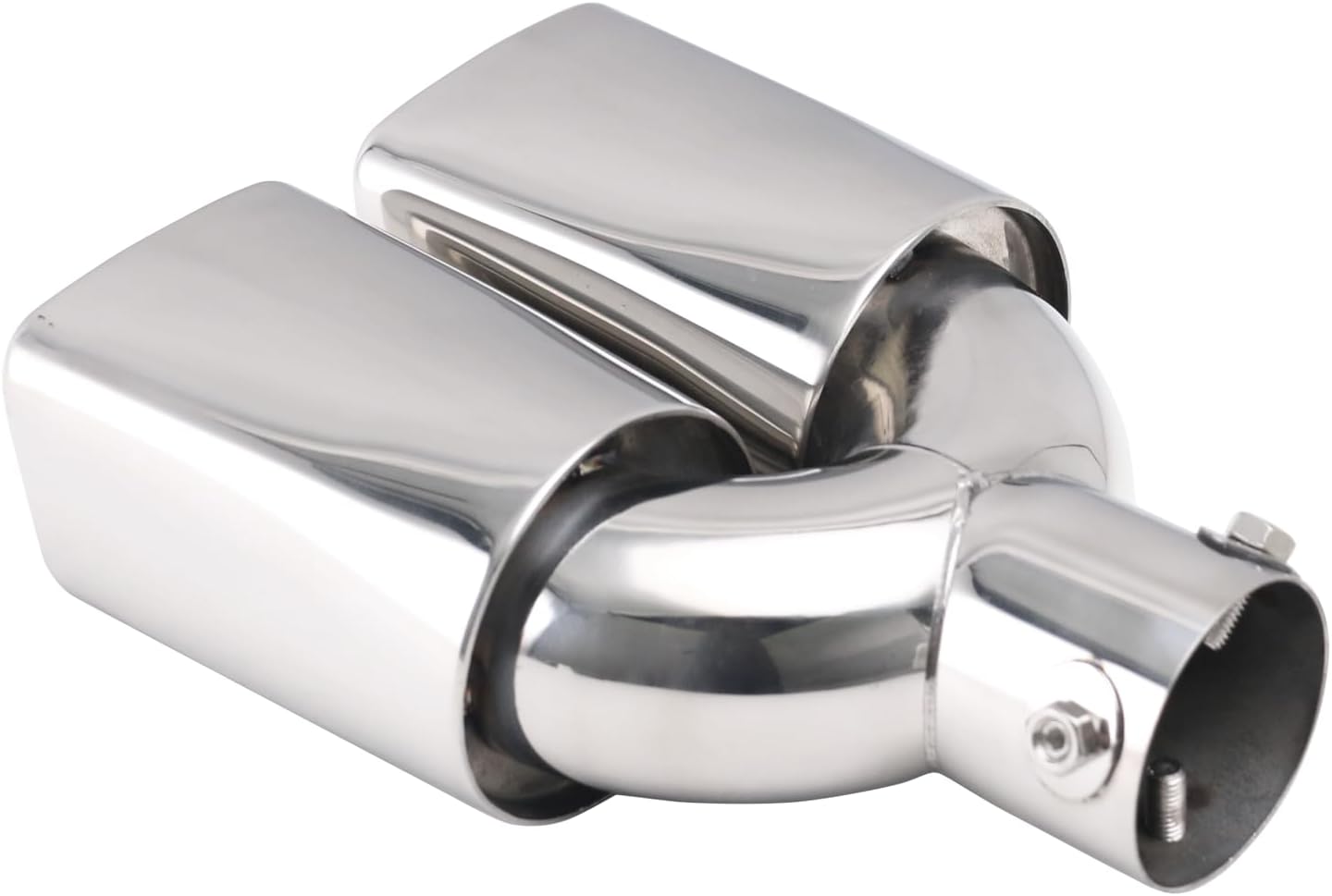 Dual Square Exhaust Tips 2.5" Inlet 3.4" Outlet 9.5" Length - Threaded Rolled Edge Polished Stainless Steel Tips with Drain Holes for Enhanced Style & Durability