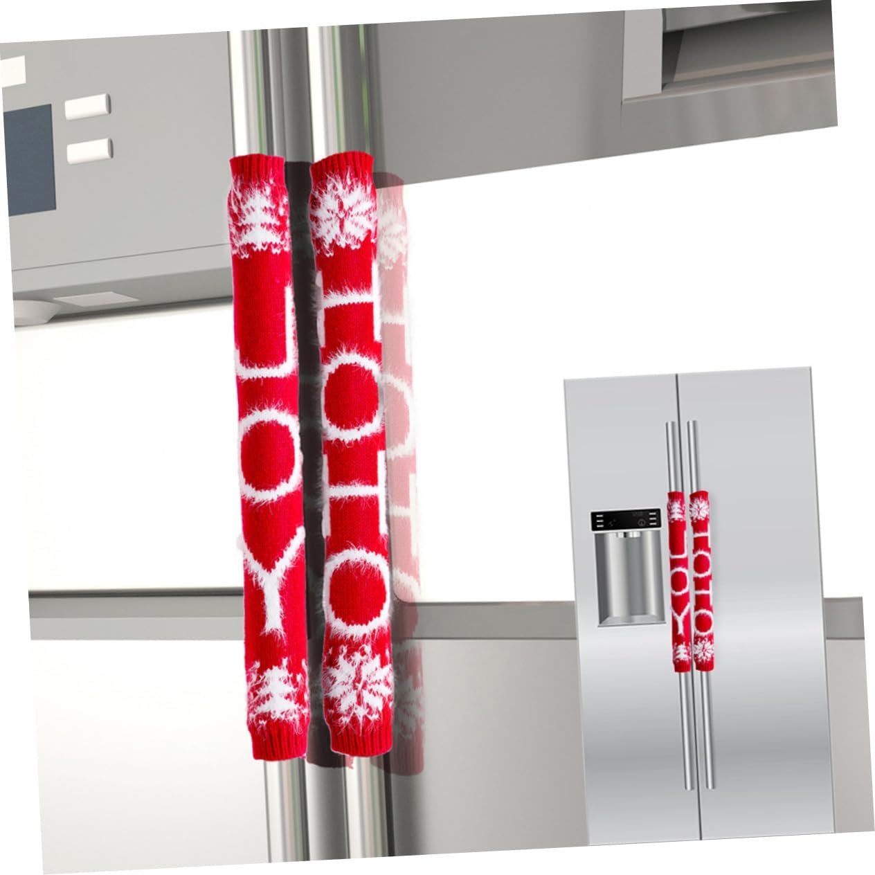 Mikikit 8Pcs Christmas Fridge Handle Covers Soft Knitted Double Sided Protector for Refrigerator Microwave Oven Dishwasher Kitchen Appliance Decoration