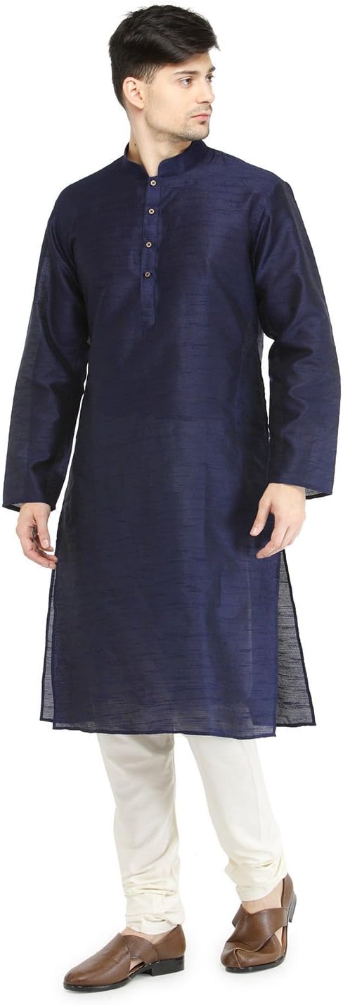 Indian Men's Kurta Pyjama Set Wedding Festive Party Dress Dupion Silk Set S-5XL