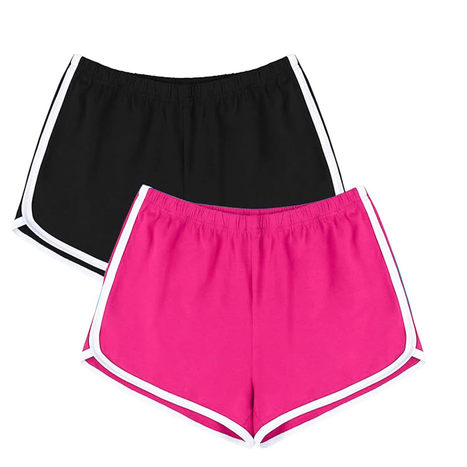 Cameway 2 Pack Women Cotton Running Athletic Shorts Gym Yoga Summer Active Dance Shorts Pants: X-Large Short Rosered