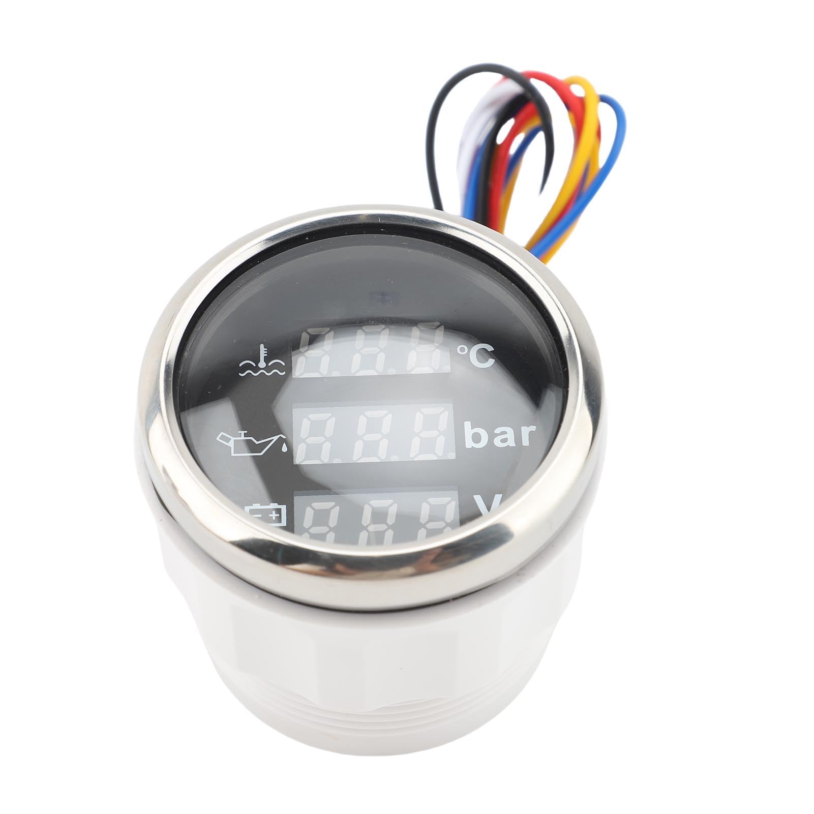 Akozon Kit Sensore Motore per Barca da 3 Pollici Display Digitale da 52 Mm Misuratore di Temperatura del Liquido di Raffreddamento (0-120 ℃) ​​e Pressione dell'olio con Voltmetro Batteria, Cornice