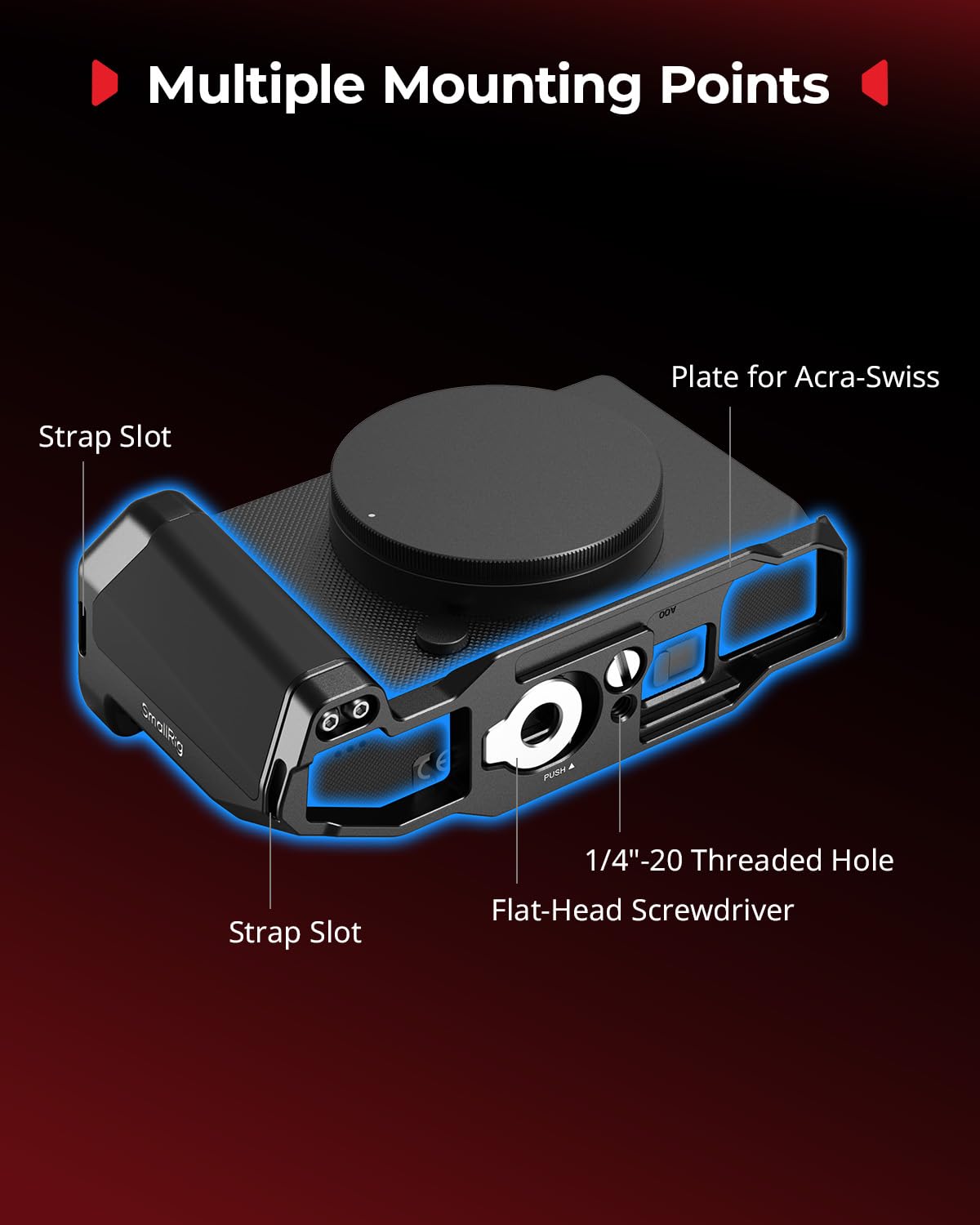 SMALLRIG Uchwyt w kształcie litery L do Sigma BF, płytka montażowa z uchwytem, wbudowana płytka szybkiego montażu do Arca, gwint 1/4''-20, ergonomiczny uchwyt ręczny i uchwyt na kciuk (czarny) - 5389