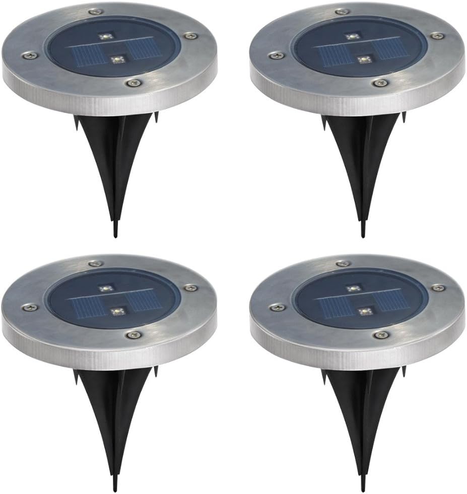 4pcs Solar Ground Light Wireless Solar Powered Rechargeable Stainless Steel Waterproof Warm light LED Garden Deck Lights