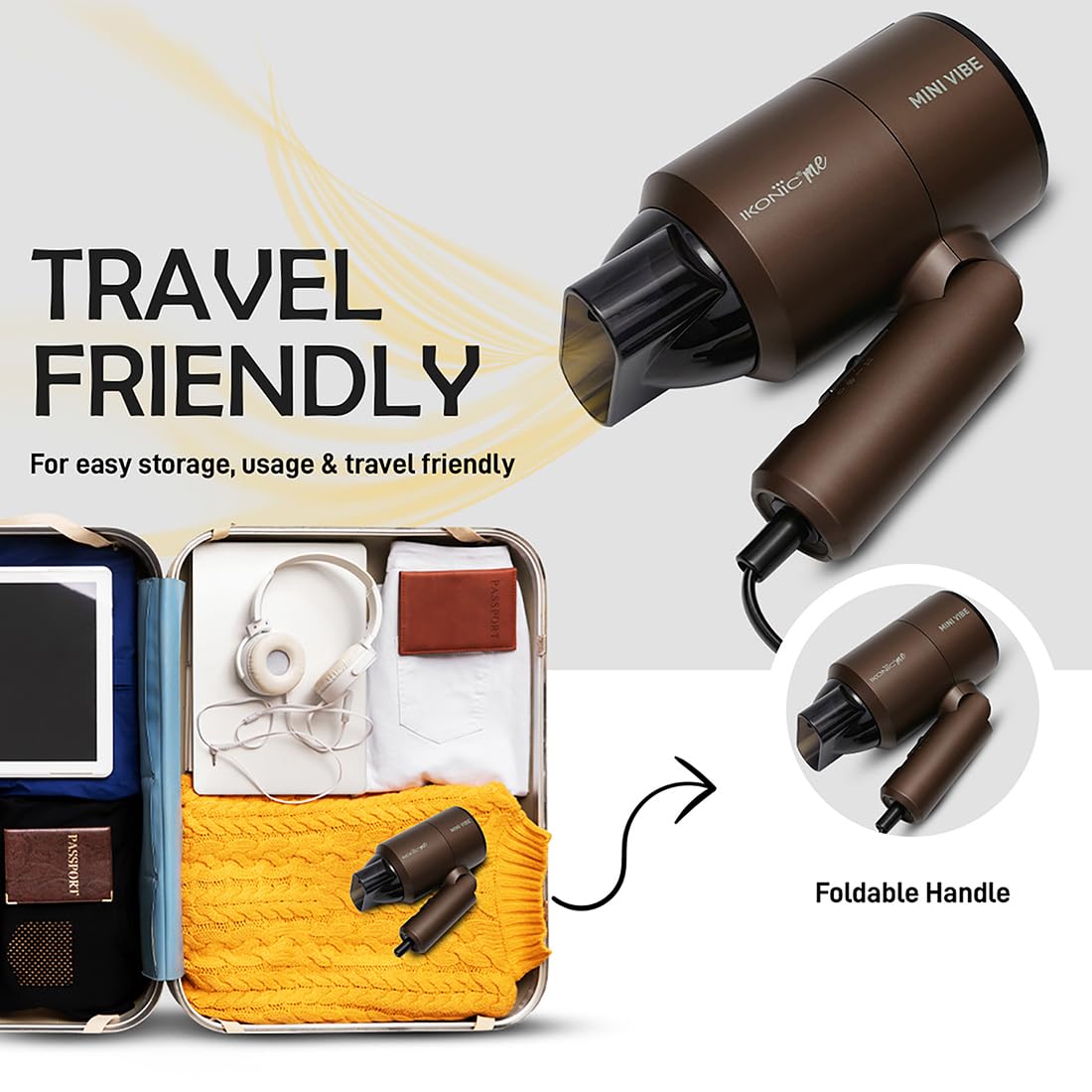 Ikonic Mini Vibe Hair Dryer 1200W with 2 Speed Setting Cool Shot Overheat Protection, Compact Design, Travel Friendly,Glossy Finish Look, All Hair Type, Coffee 3 61IMBFrwwSL. SL1100