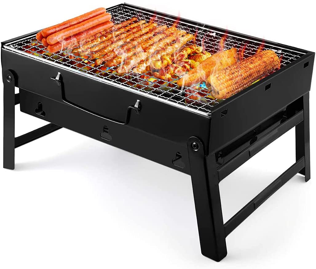Goodern Barbecue Grill, Charcoal Grill Portable Folding BBQ Grill Barbecue Desk Tabletop Outdoor Stainless Steel Smoker BBQ for Picnic Garden Terrace Camping Travel