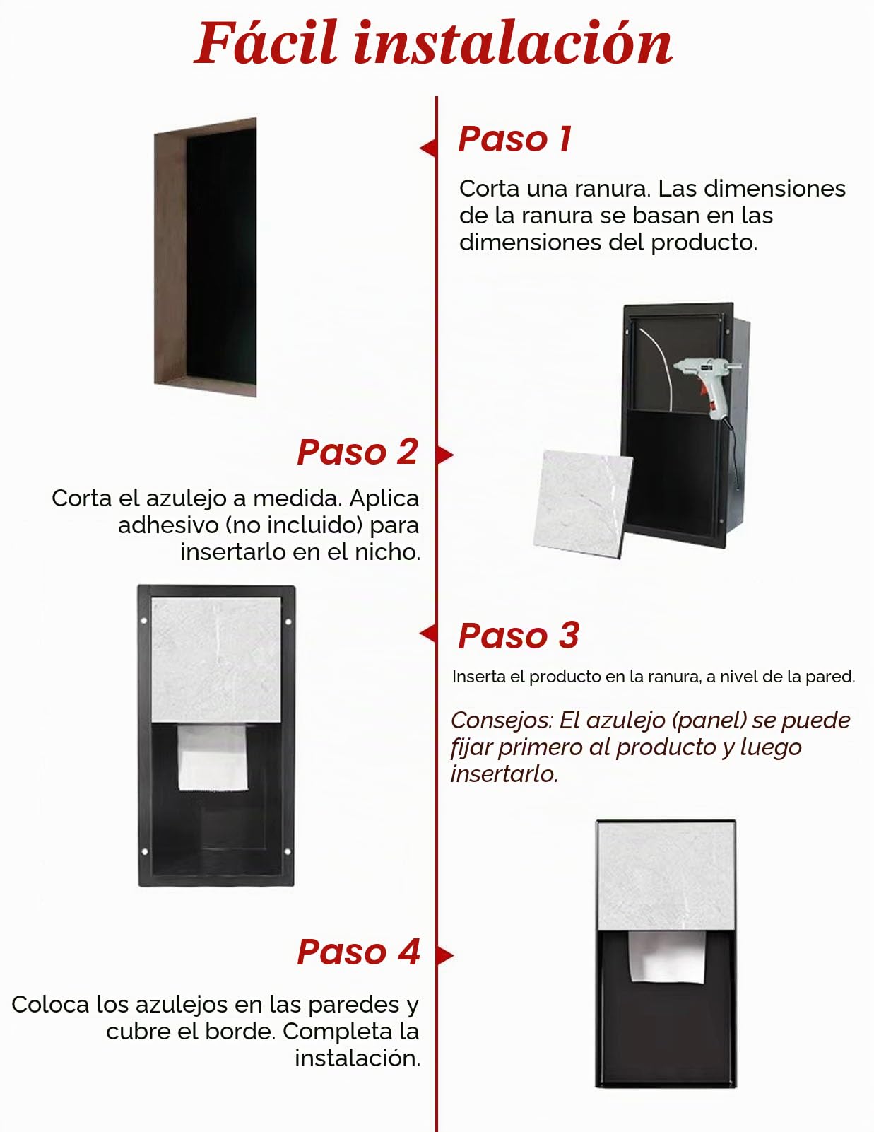 Vibeo Portarrollos Empotrable Pequeño Soporte Empotrado para Papel Higiénico con Cierre Magnético, Nicho de Pared Impermeable para Baño, Armario Empotrado Invisible para Papel