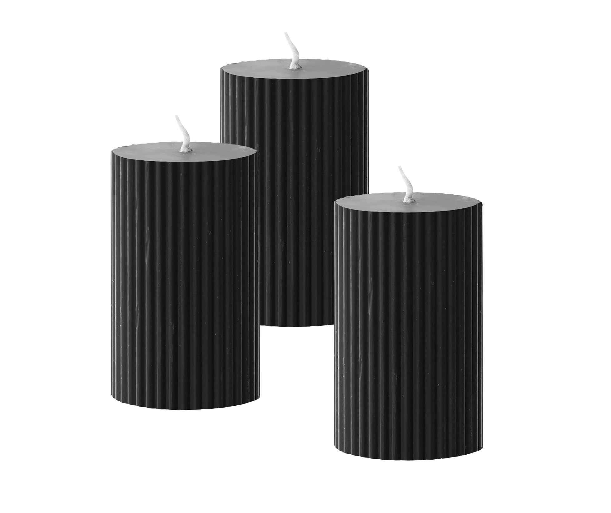 atorakushon Soy Wax Pillar Candle Set of 3 Pcs Ribbed Scented Pillar Candles 2x3''inches for Home Decor Diwali Wedding Valentine Church x-Mass (Black)-image-0