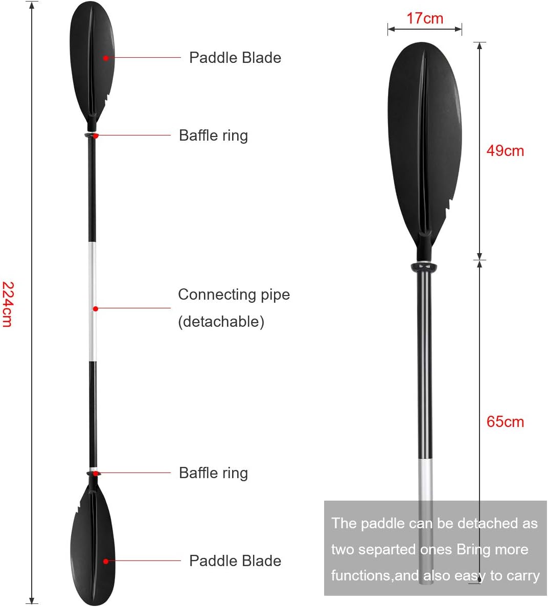 HEIMUNI Kayak Paddle Aluminum, Super Lightweight with Reinforced Fiberglass Blades Sup Paddle