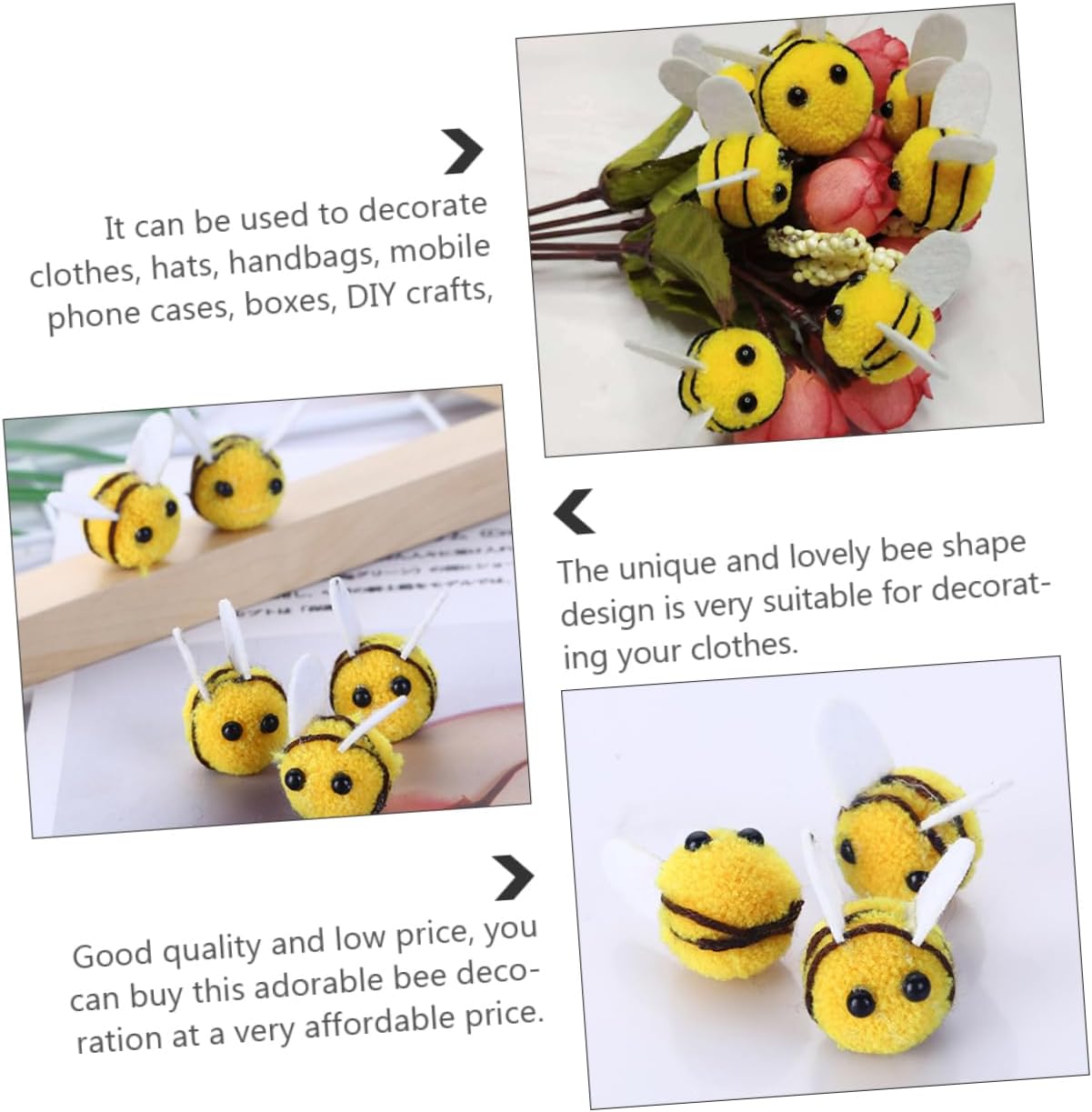 NUOBESTY 50pcs Cute Yellow Bee DIY Craft Accessories for Clothing and Hat Adornments for Party Decorations Gifts and Creative Projects