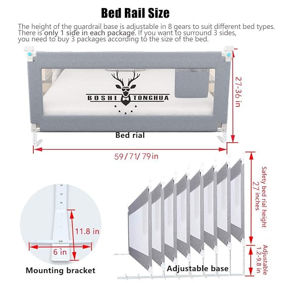 Lsbod Bed Rail for Toddlers,Baby Bed Rail Guard for Kids,Safety Side Bedrail for Twin,Double,Full,Queen,King Size Bed(1side 71 Lx27 H)